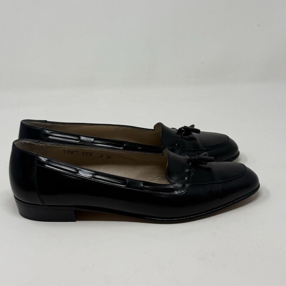 Salvatore Ferragamo Tassels Flats Loafers Shoes Womens 8 B Black Leather Chic